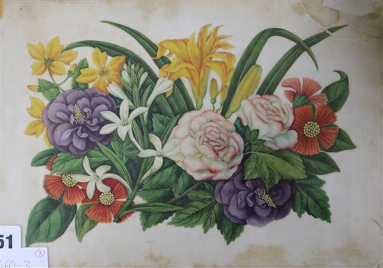 19th century Chinese School, three gouache on pith paper, flower studies 20 x 28cm